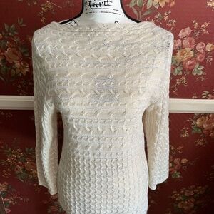 NWT Ruby Rd. Cream Metallic gold Cable Knit Sweater.